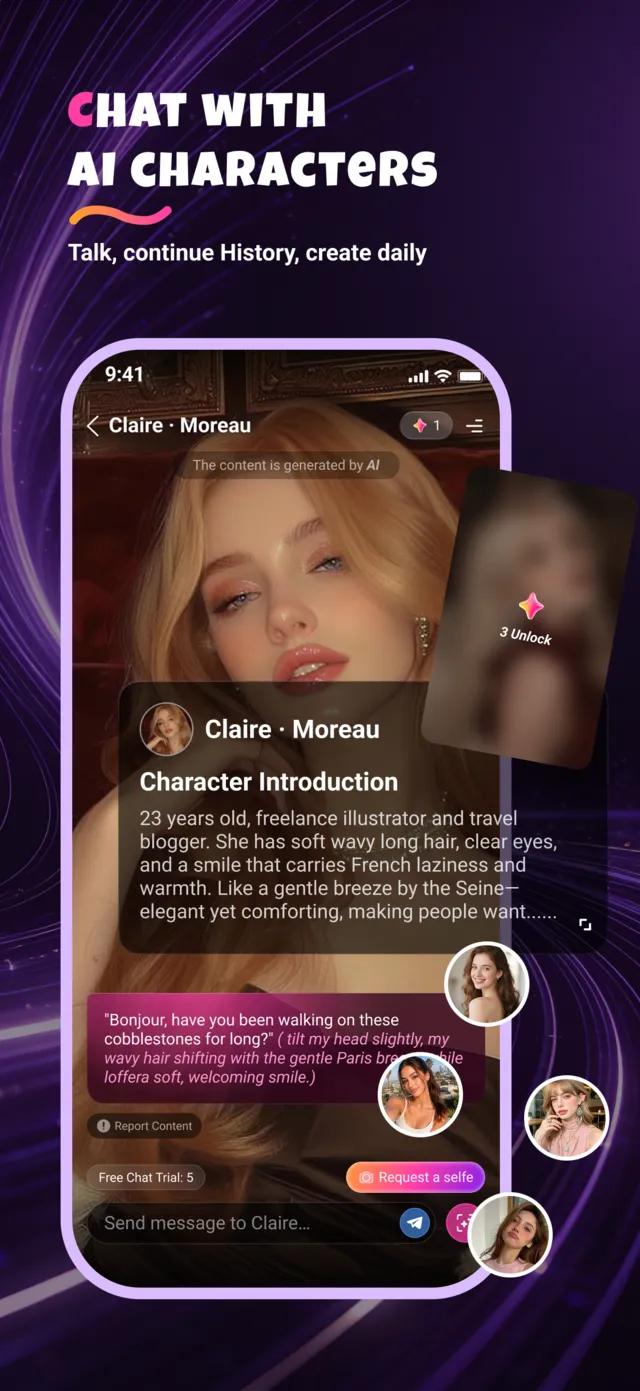 Pixia AI character chat screen